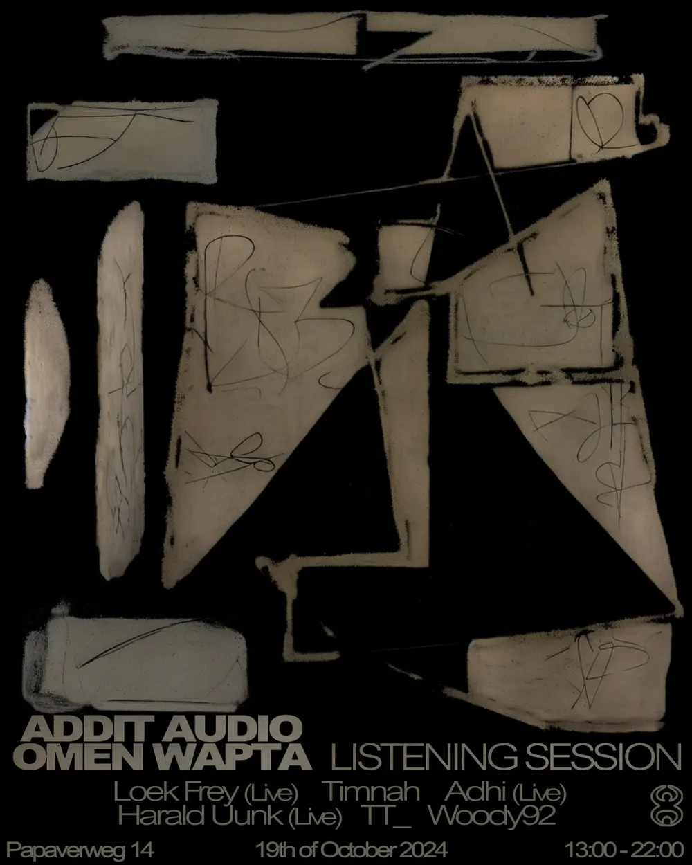 Poster for the Addit Audio and Omen Wapta listening session.